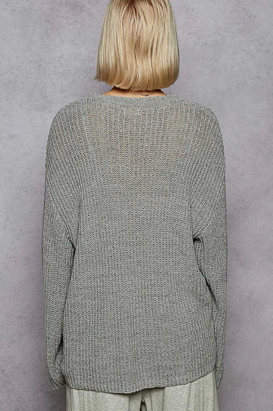 POL - Heather Gray Wide Sleeve Knit Sweater