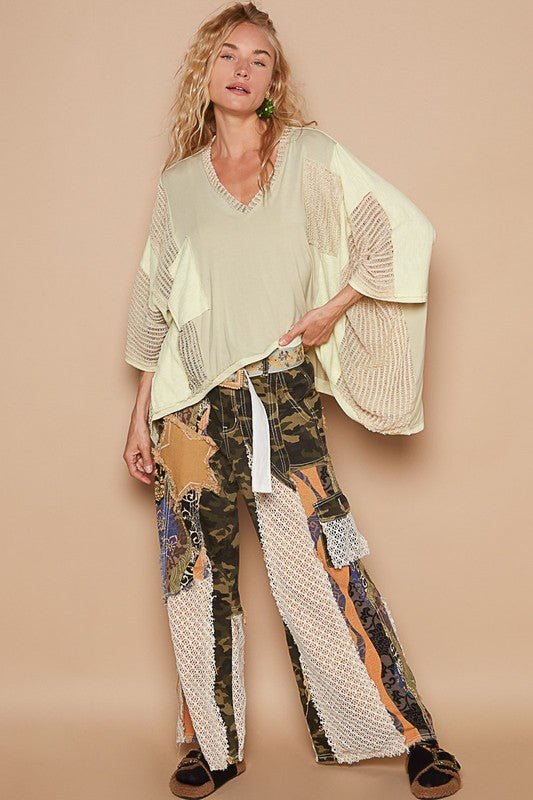 POL - High - Low Hem V - Neck Top in Pistachio