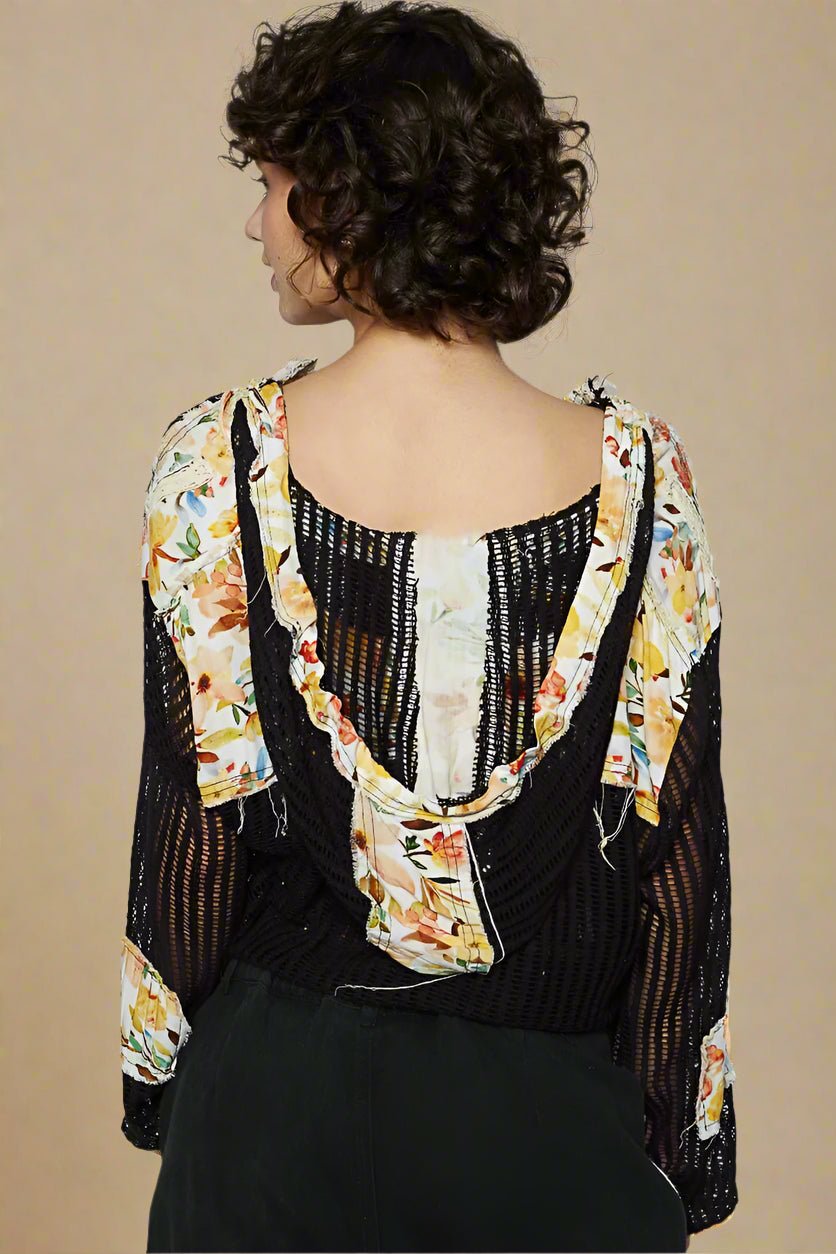 POL - Hooded Mesh Patchwork Shirt in Black