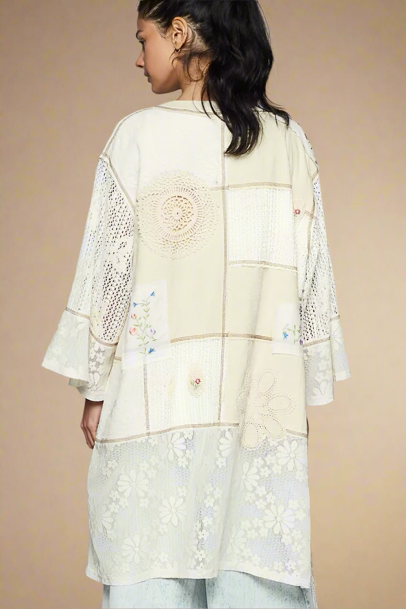 POL - Ivory Floral Patchwork Lace Kimono Duster