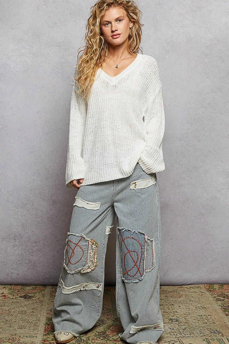 POL - Ivory V - Neck Knit Sweater
