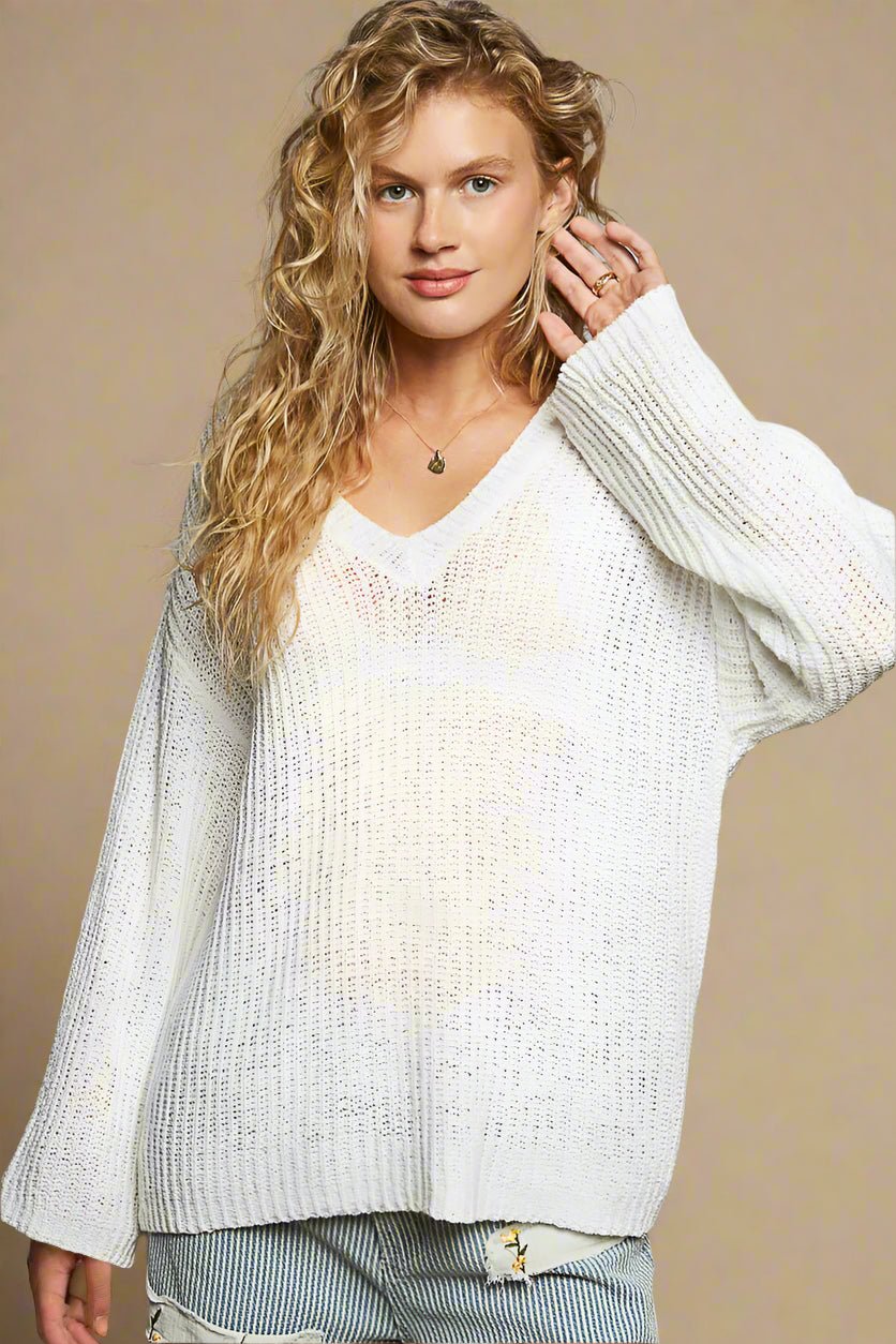 POL - Ivory V - Neck Knit Sweater