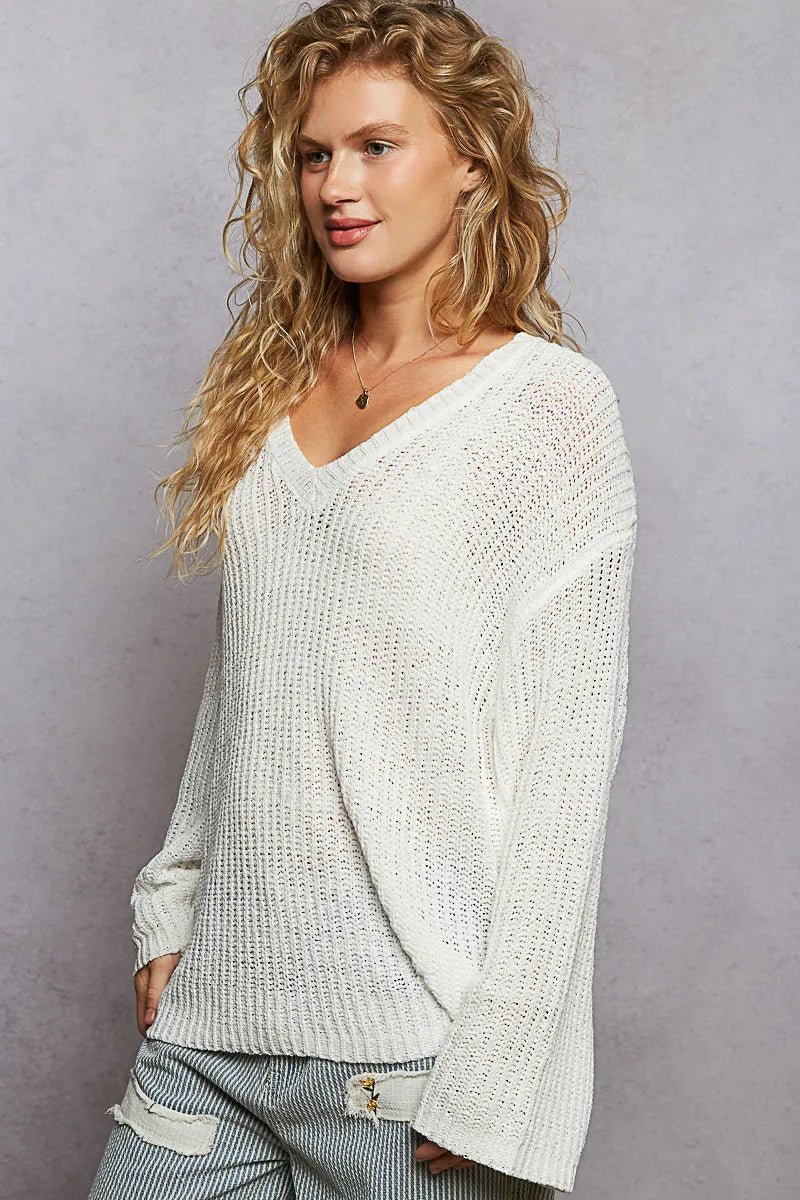 POL - Ivory V - Neck Knit Sweater