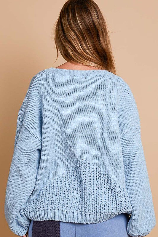 POL - Light Blue Crocheted Flowers Sweater