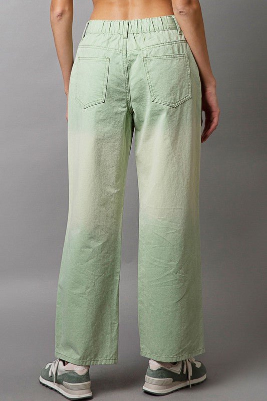 POL - Light Green Rhinestone Embellished Wide Leg Pants