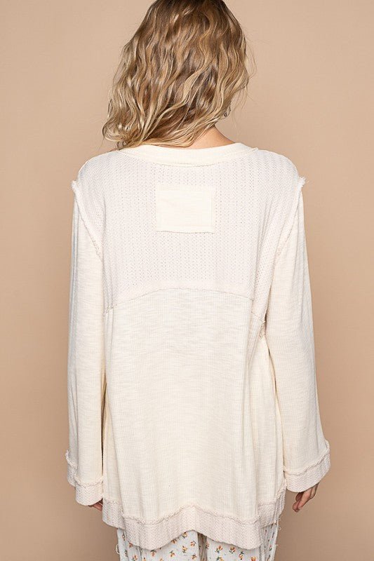 POL - Long Sleeve Floral Knit Top in Cream