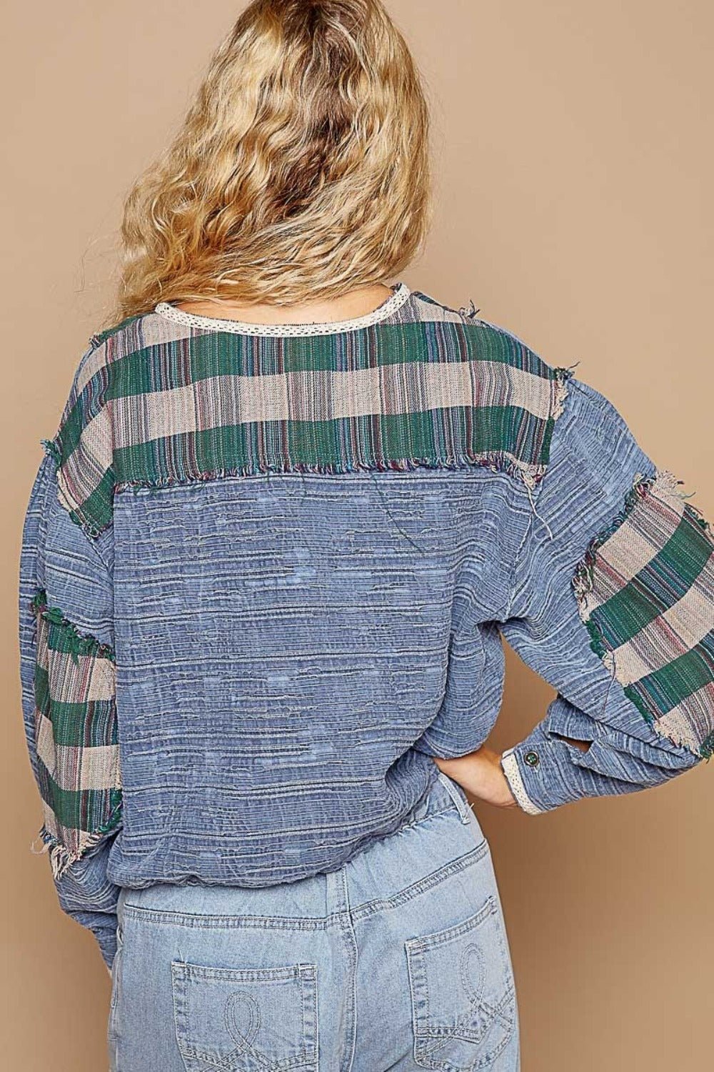 POL - Long Sleeve Plaid Shirt in Teal