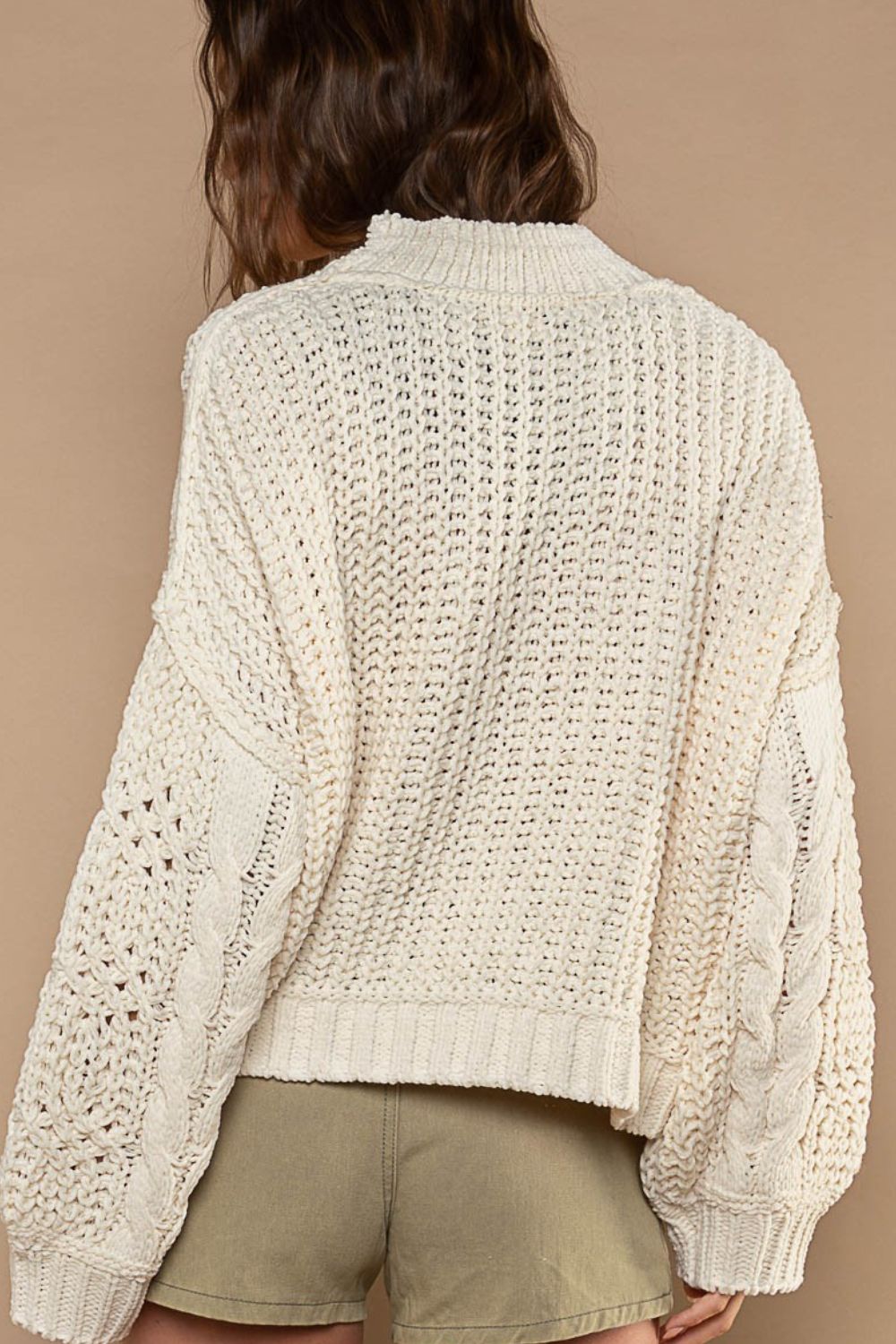 POL - Mock Neck Cable Knit Sweater in Cream