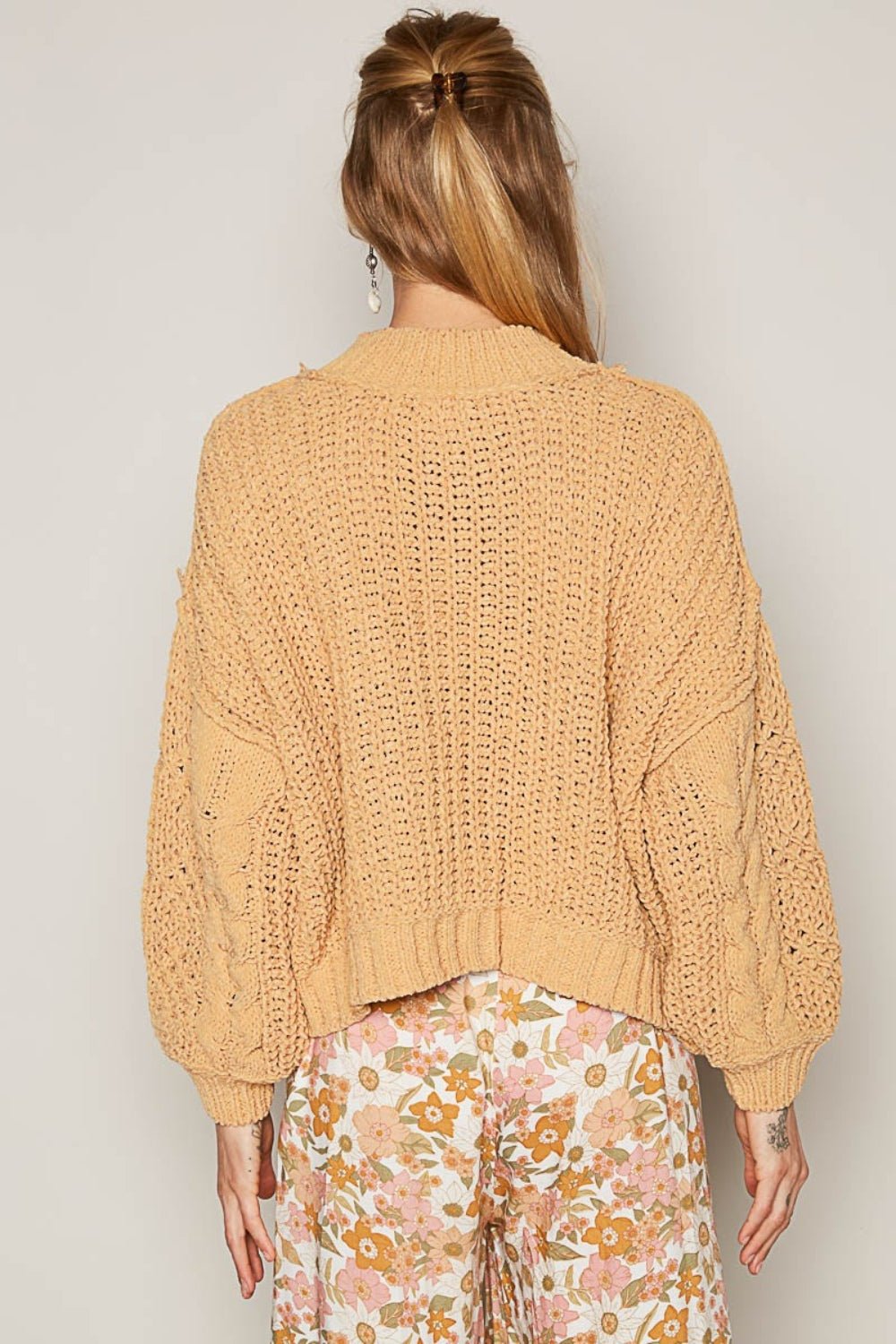 POL - Mock Neck Cable Knit Sweater in Honey Gold