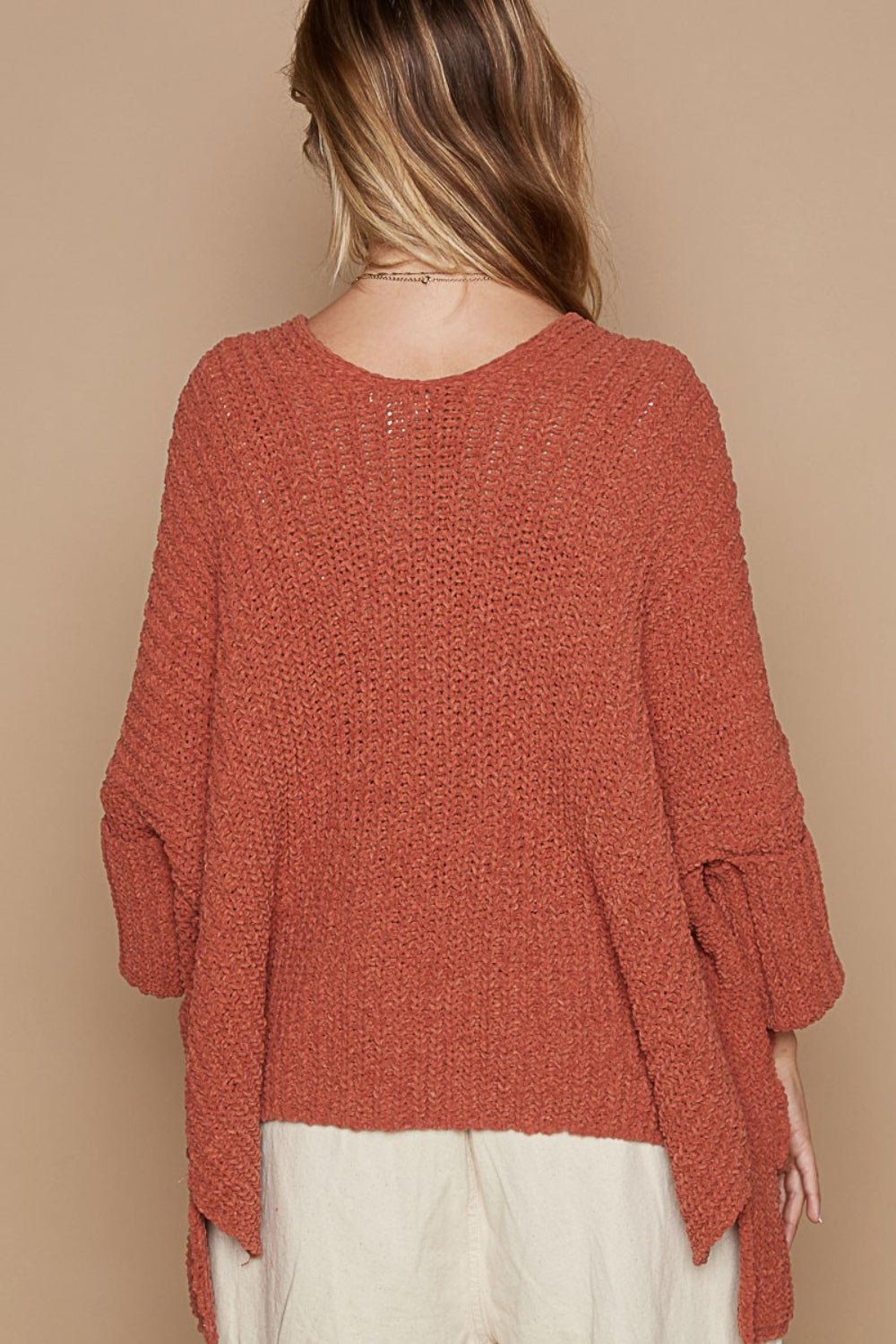 POL - Open Front Cardigan Sweater with Pockets in Brick