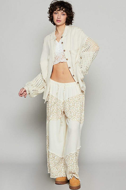 POL - Openwork Sleeve Button Down Gauze Shirt in Natural