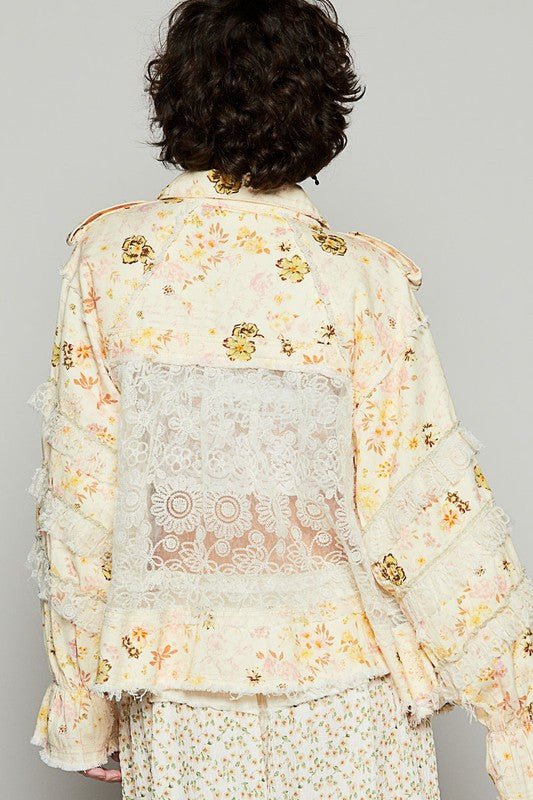 POL - Pastel Yellow Raw Hem Lace Patch Jacket