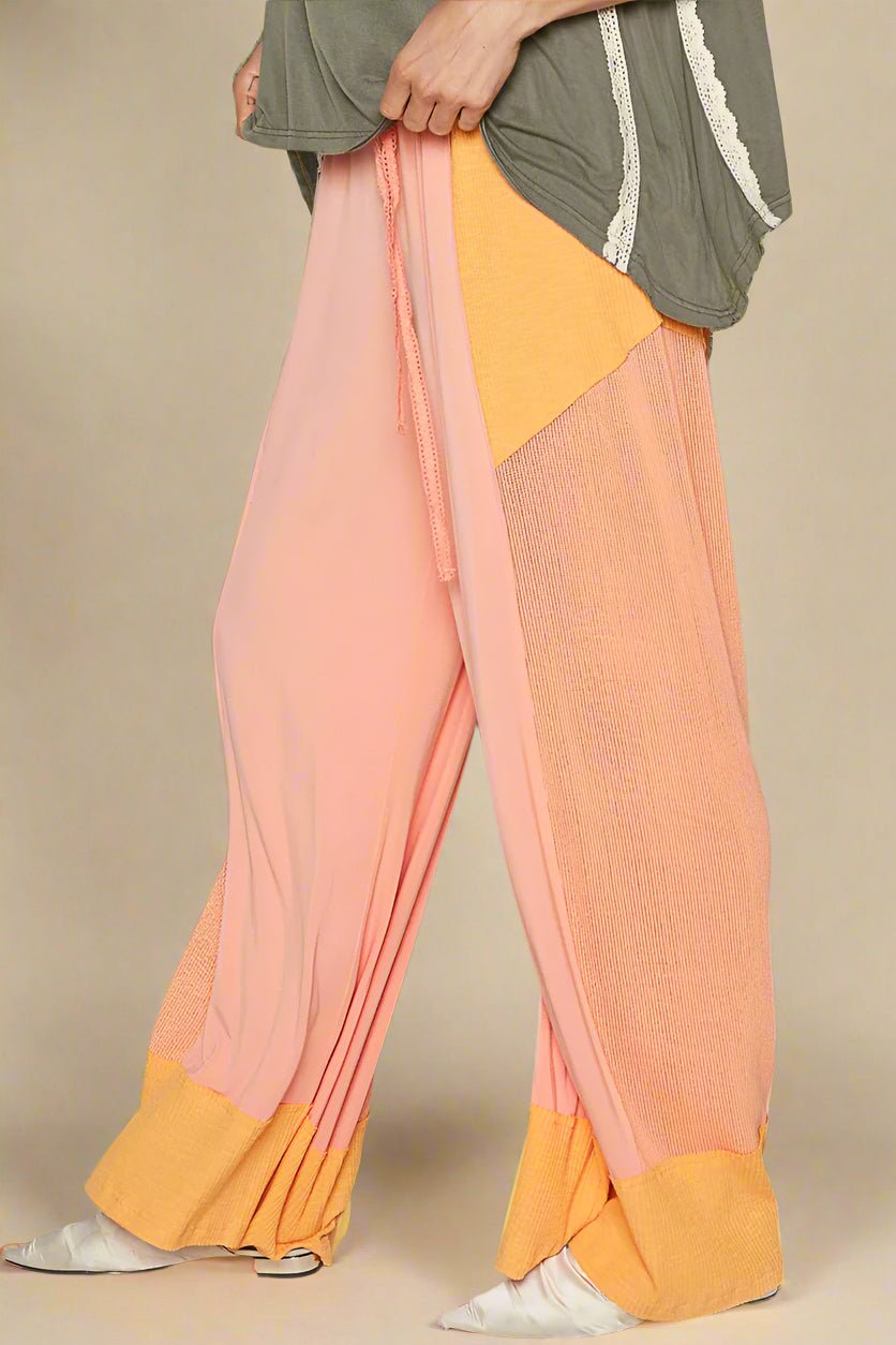 POL - Peach & Mustard Two - Tone Wide Leg Lounge Pants