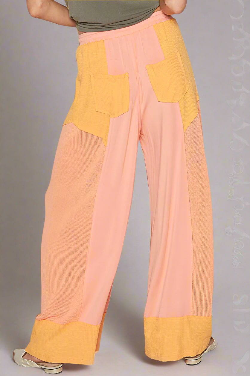 POL - Peach & Mustard Two - Tone Wide Leg Lounge Pants