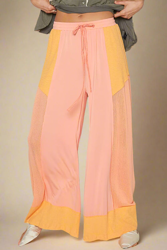 POL - Peach & Mustard Two - Tone Wide Leg Lounge Pants