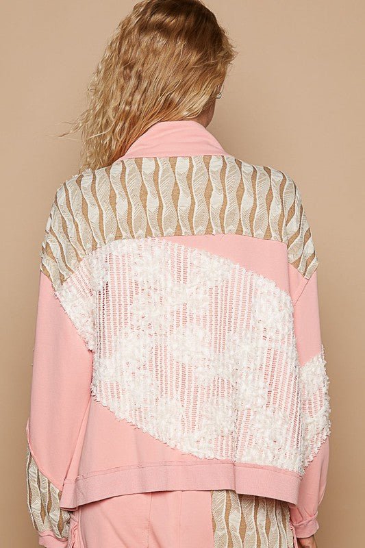 POL - Pink Patchwork Lace Zip Up Jacket