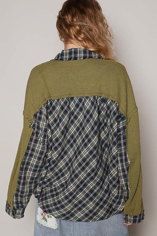 POL - Plaid Button Down Shirt in Olive