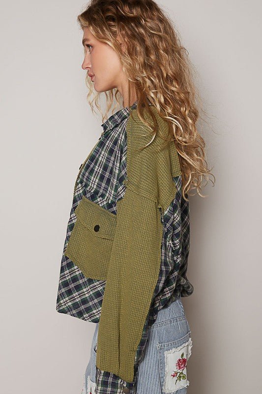 POL - Plaid Button Down Shirt in Olive