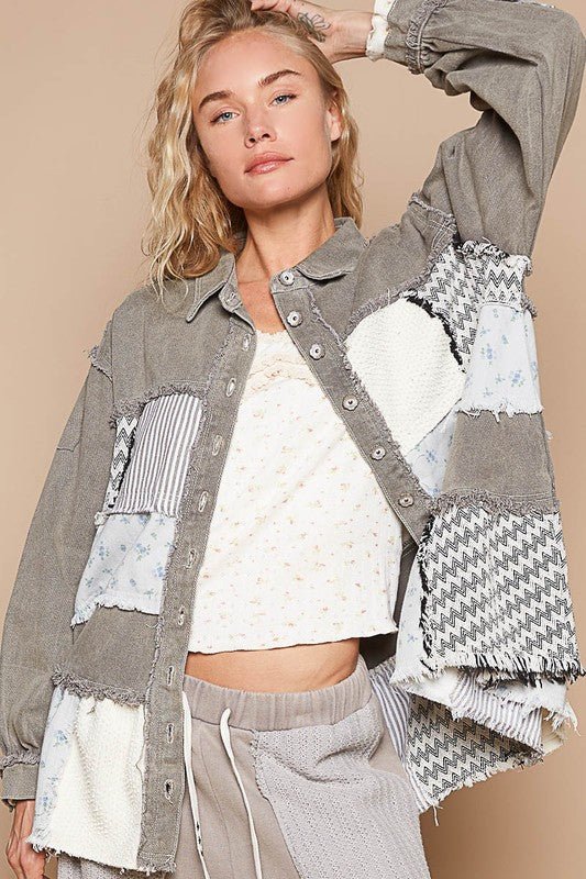 POL - Raw Hem Patchwork Jacket in Charcoal