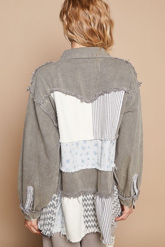 POL - Raw Hem Patchwork Jacket in Charcoal