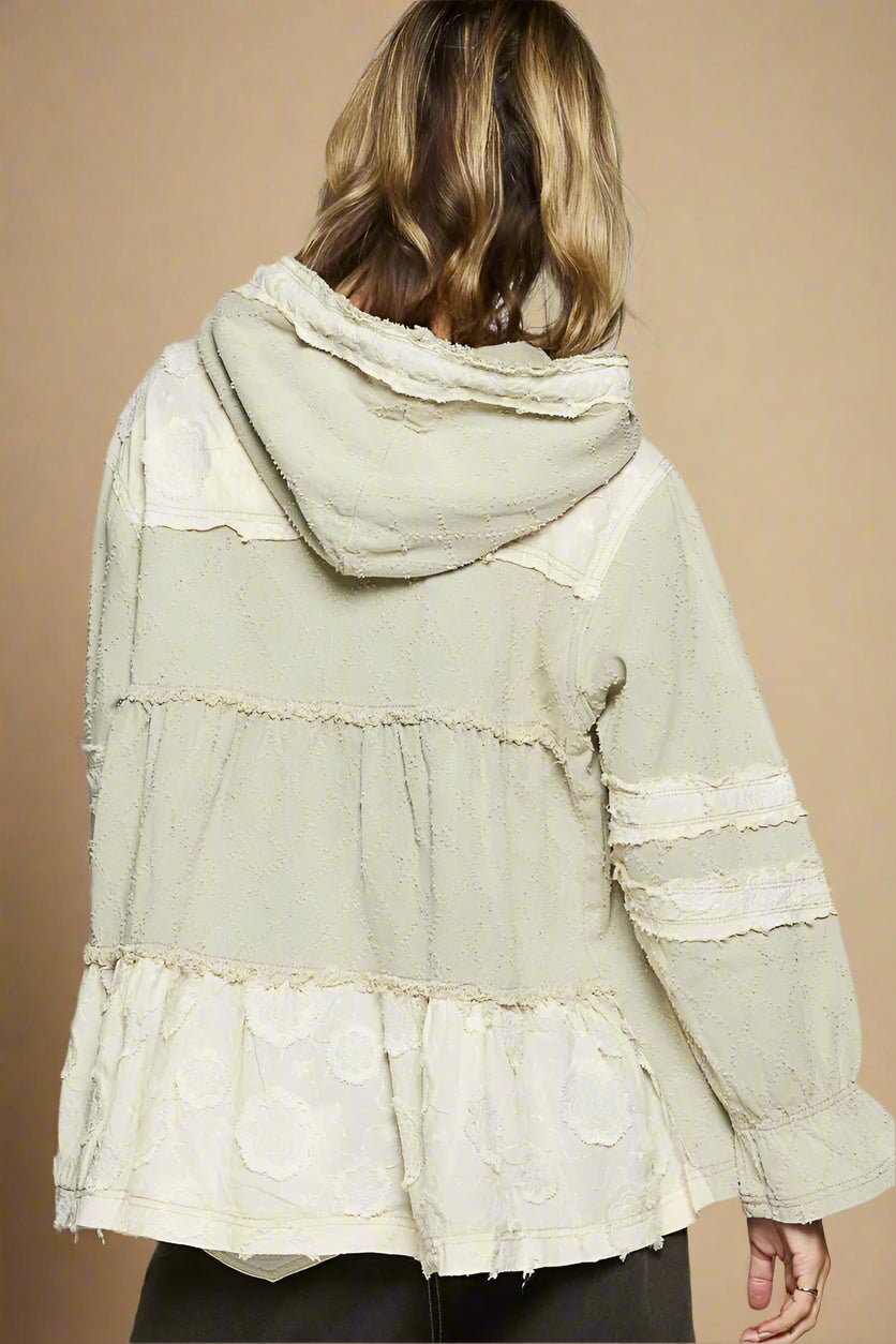 POL - Sage & Ivory Patchwork Hooded Zip Jacket