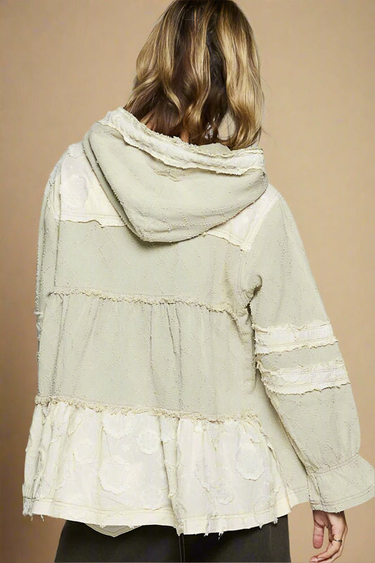 POL - Sage & Ivory Patchwork Hooded Zip Jacket
