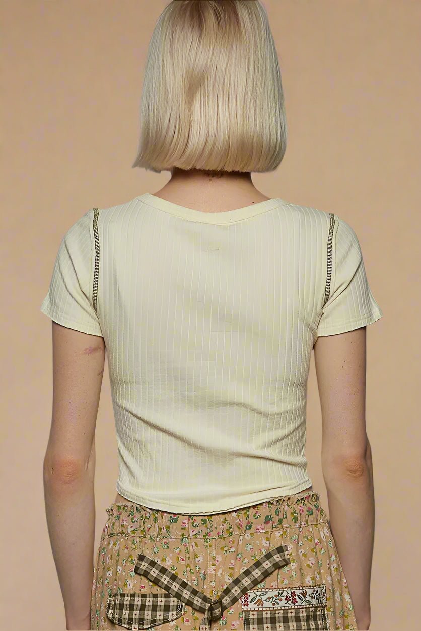 POL - Sage Ribbed Contrast Stitch Crop Top