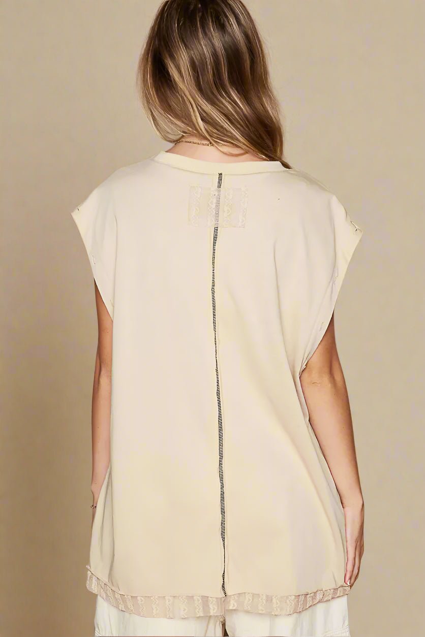 POL - Soft Beige Star Studded Sleeveless Top