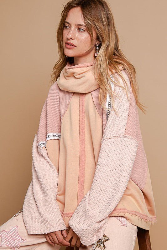 POL - Stud Trim Turtleneck Hoodie in Burnt Coral