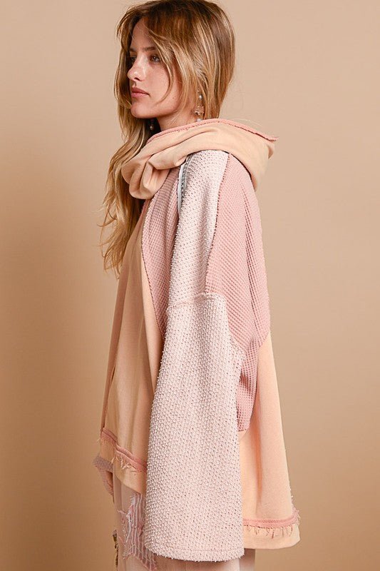 POL - Stud Trim Turtleneck Hoodie in Burnt Coral