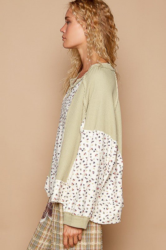 POL - Waffle Knit Top in Sage Floral