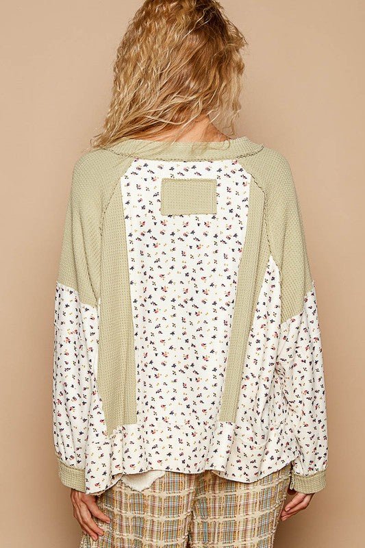 POL - Waffle Knit Top in Sage Floral