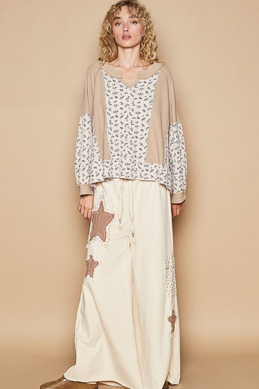 POL - Waffle Knit Top in Tan Floral