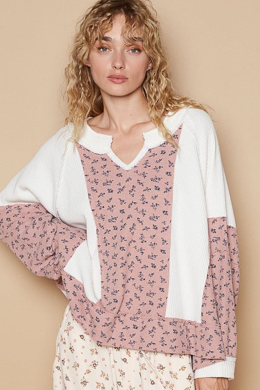 POL - White Floral Waffle Knit Top