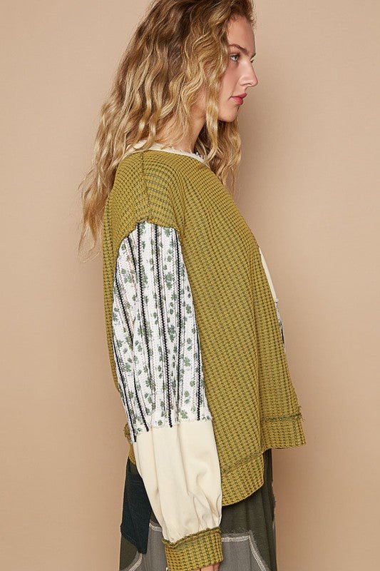 POL - Yellow Green Floral Patchwork Sweatshirt