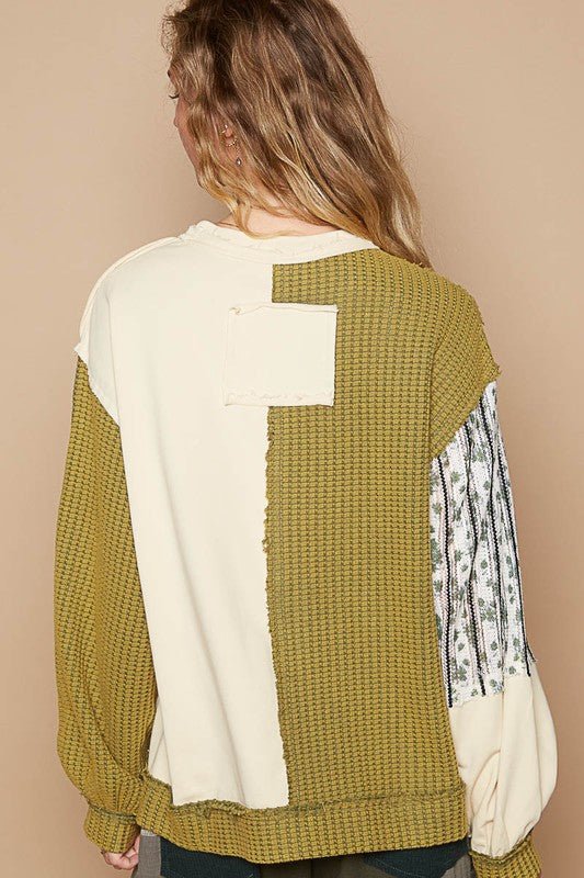 POL - Yellow Green Floral Patchwork Sweatshirt