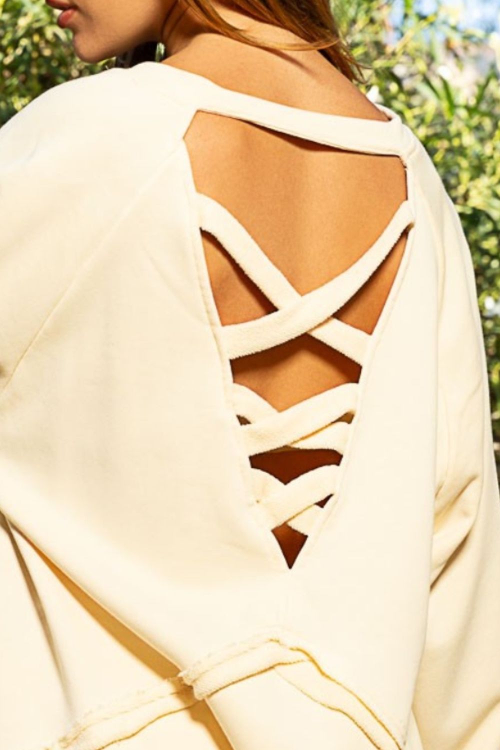 POLBack Cross Strap Detail Balloon Sleeve Sweatshirt in Cream Milk