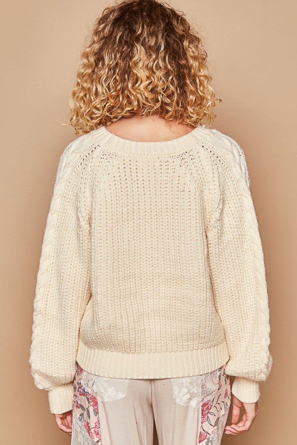 POLCable Knit Cutout Long Sleeve Sweater in Cream