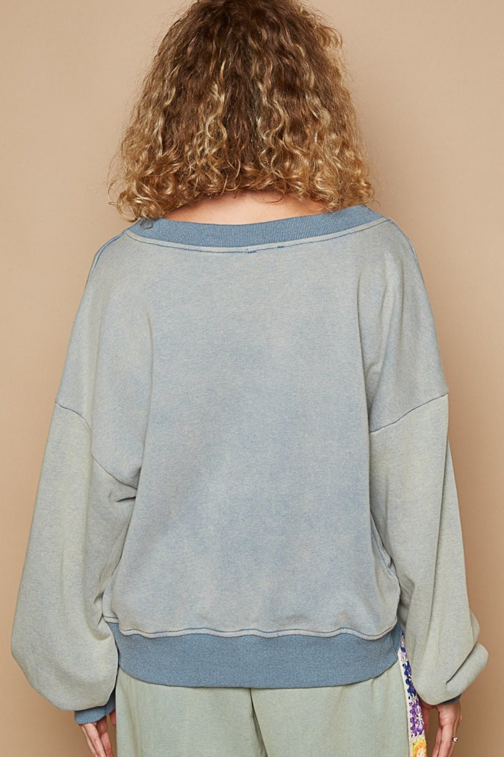 POLV - Cutout Long Sleeve Crop Sweatshirt in Dusty Blue