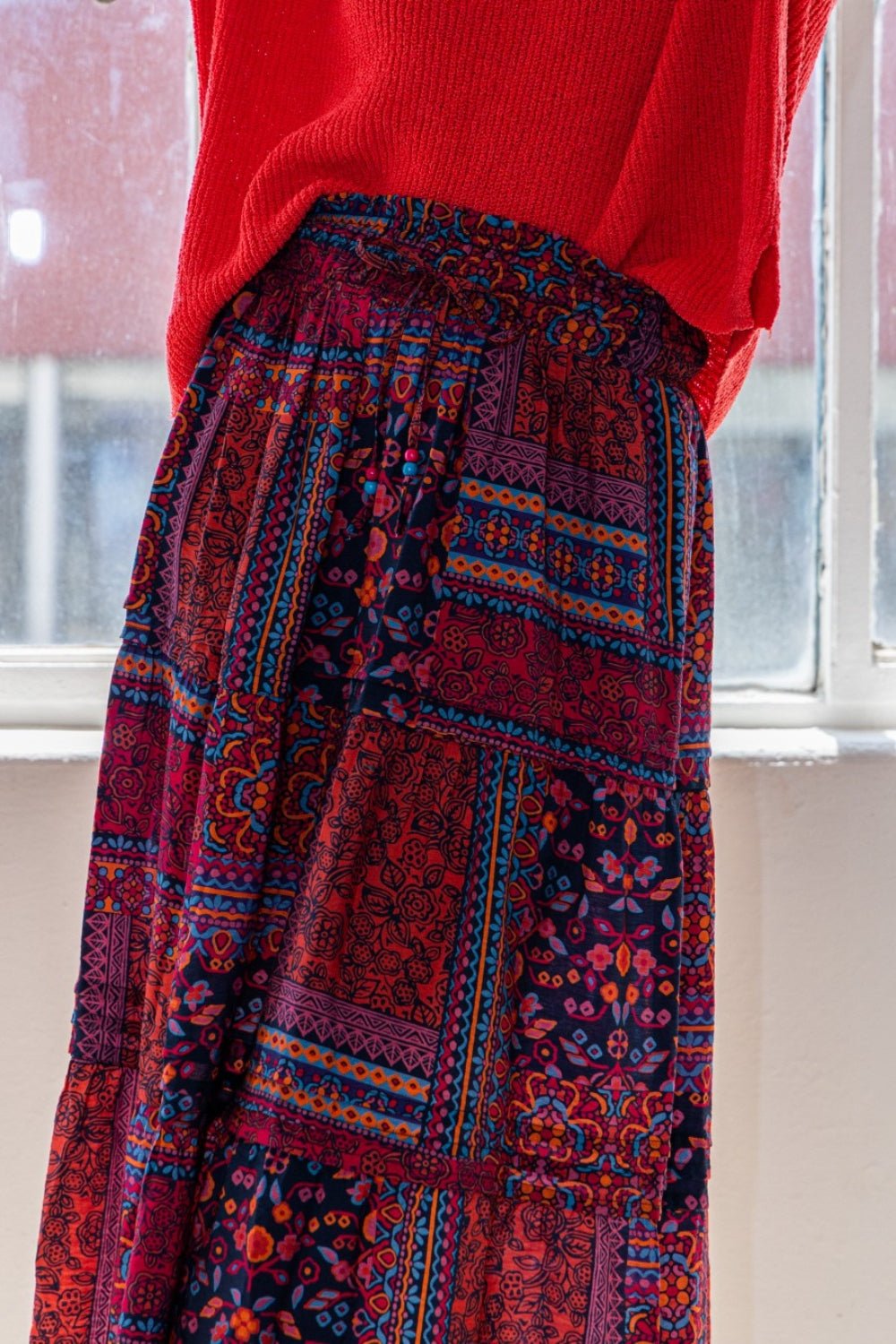 Printed Tiered Maxi Skirt in RedMaxi SkirtODDI