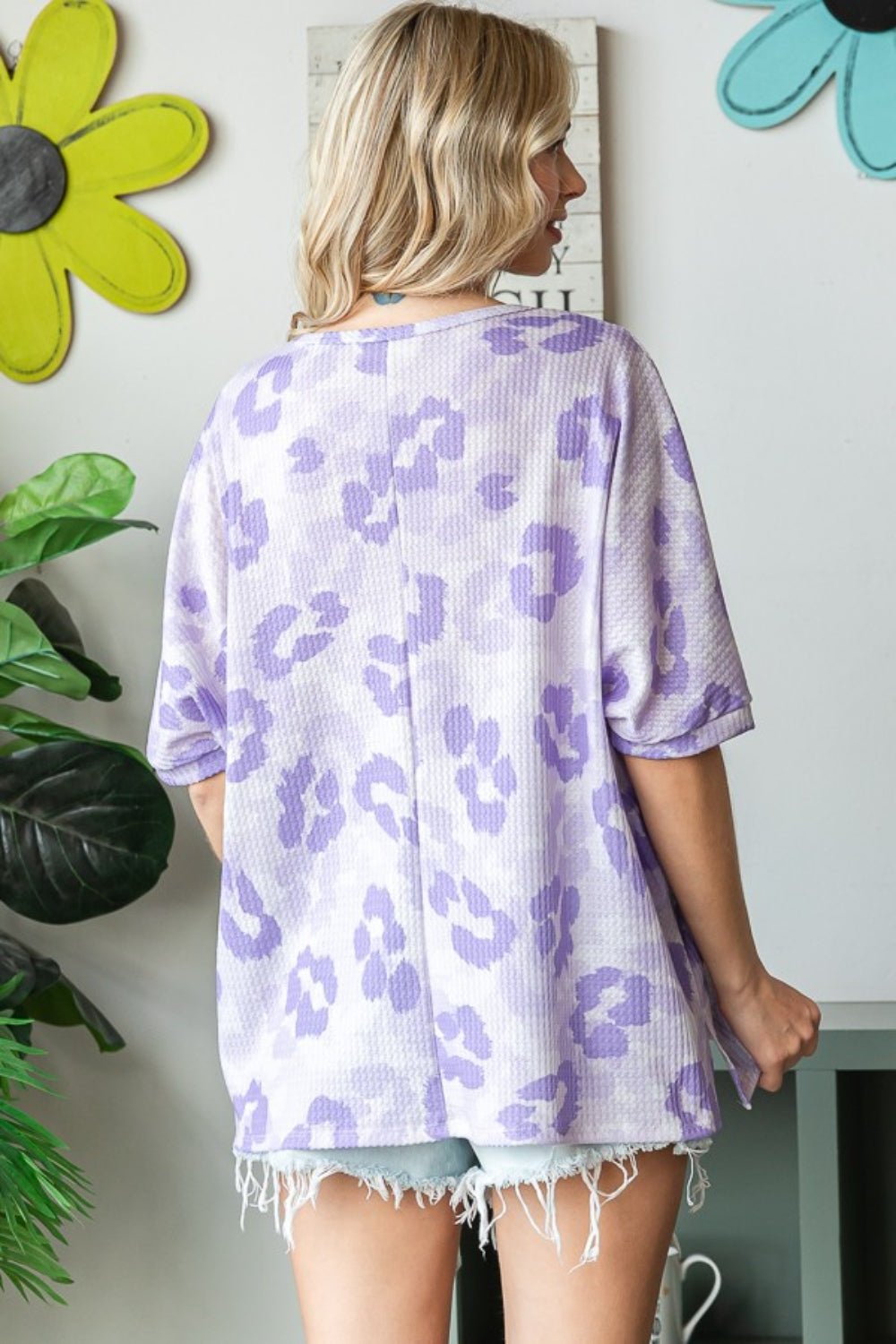 Printed Waffle Knit Oversized T-Shirt in LavenderT-ShirtHOPELY