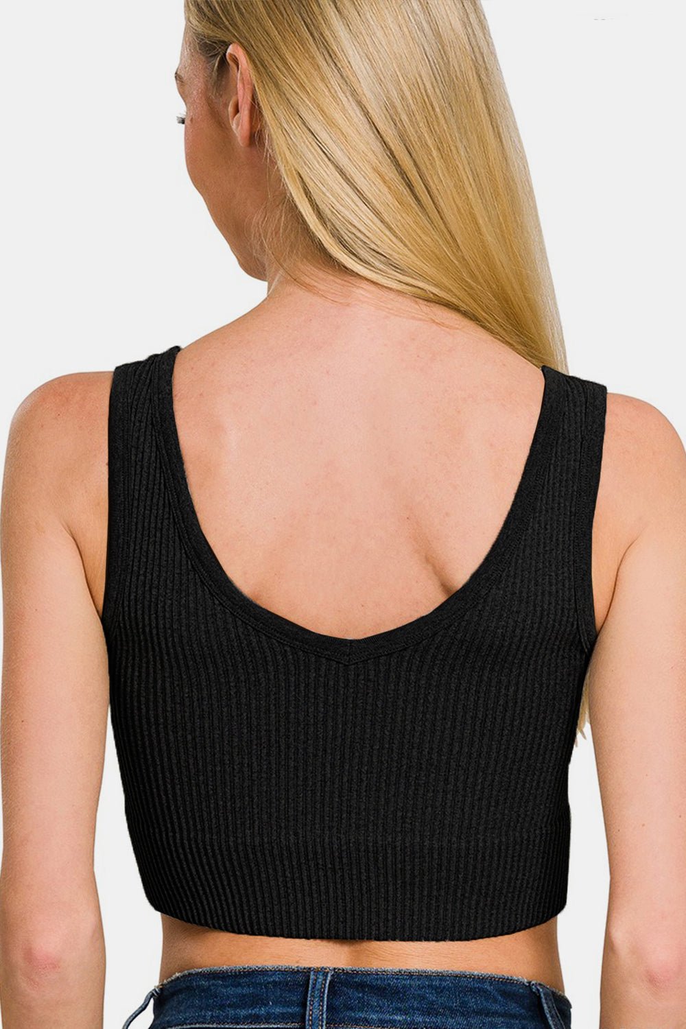 ZenanaRib Knit Seamless Cropped Tank in Black