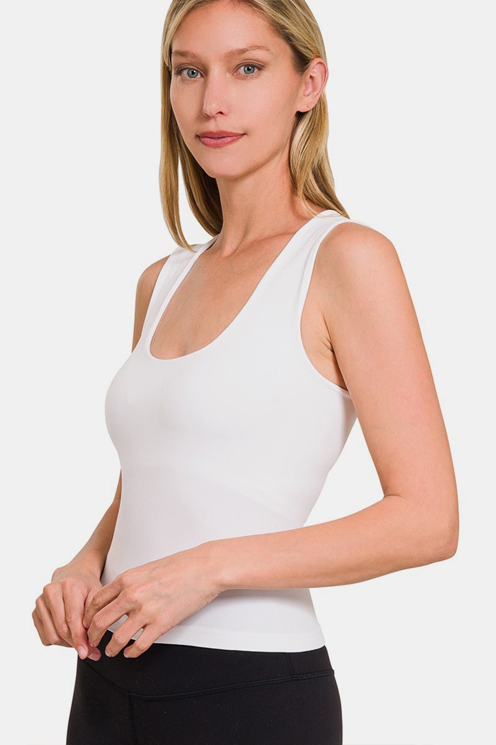 ZenanaCropped Padded Seamless Tank in White