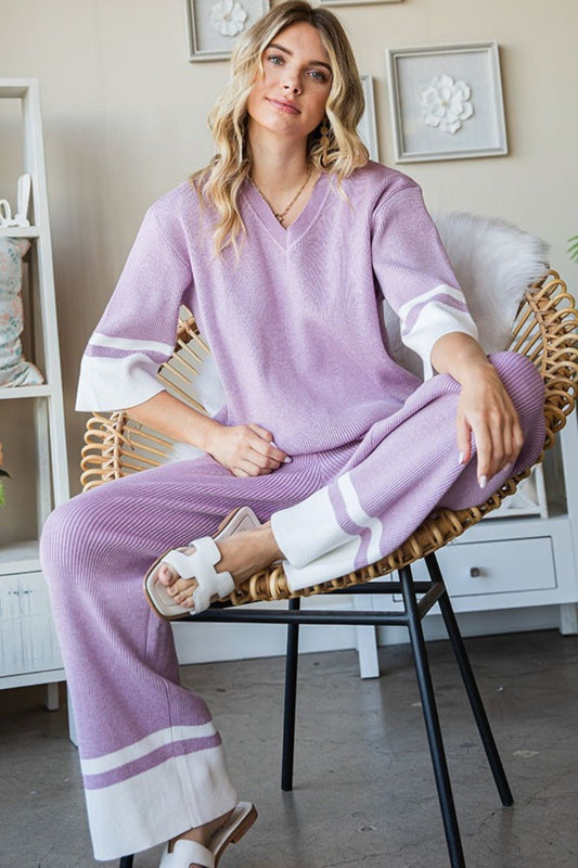 First LoveContrast Rib Knit Pants in Pale Lilac