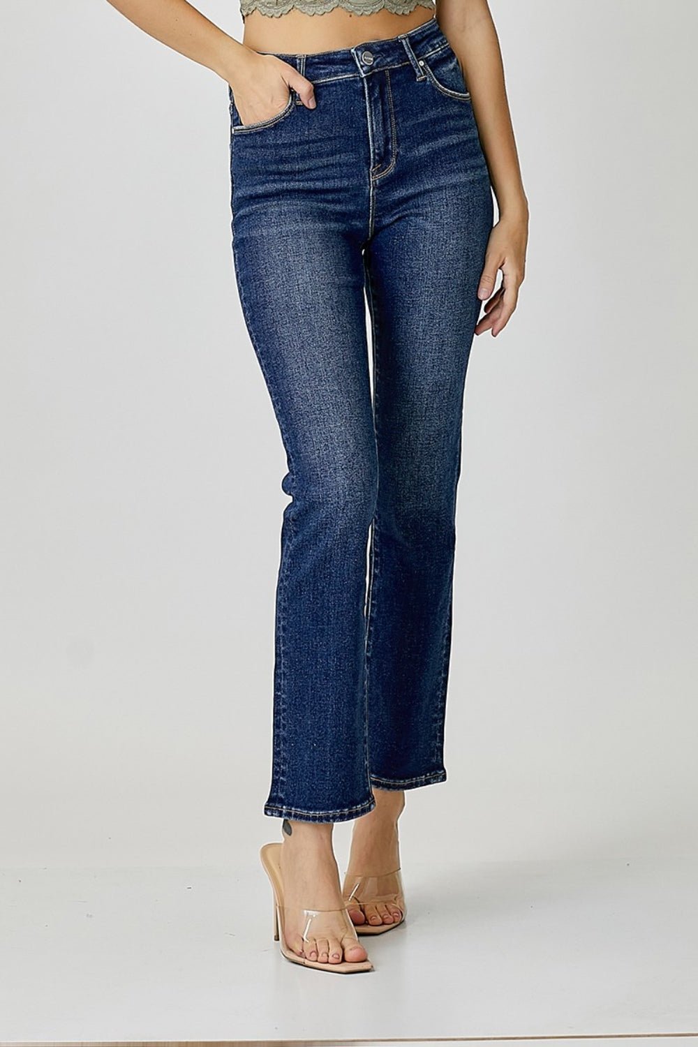 RISENDark Wash High Waist Straight Leg Jeans