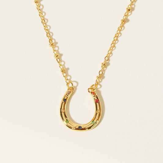 Beach Rose Co.Gold Inlaid Zircon Horseshoe Pendant Necklace