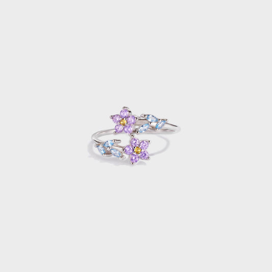 Beach Rose Co.Silver Forget - Me - Not Inlaid Zircon Ring