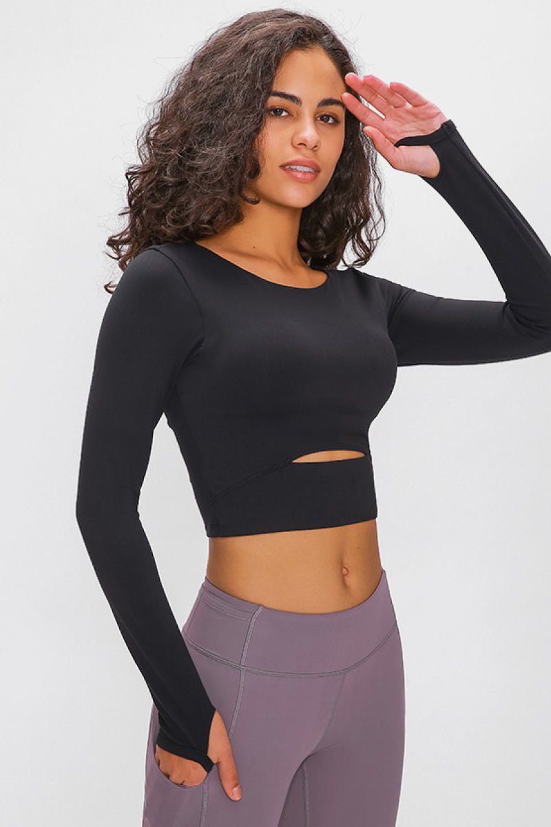 Beach Rose Co.Long Sleeve Thumb Loop Active Cropped Top