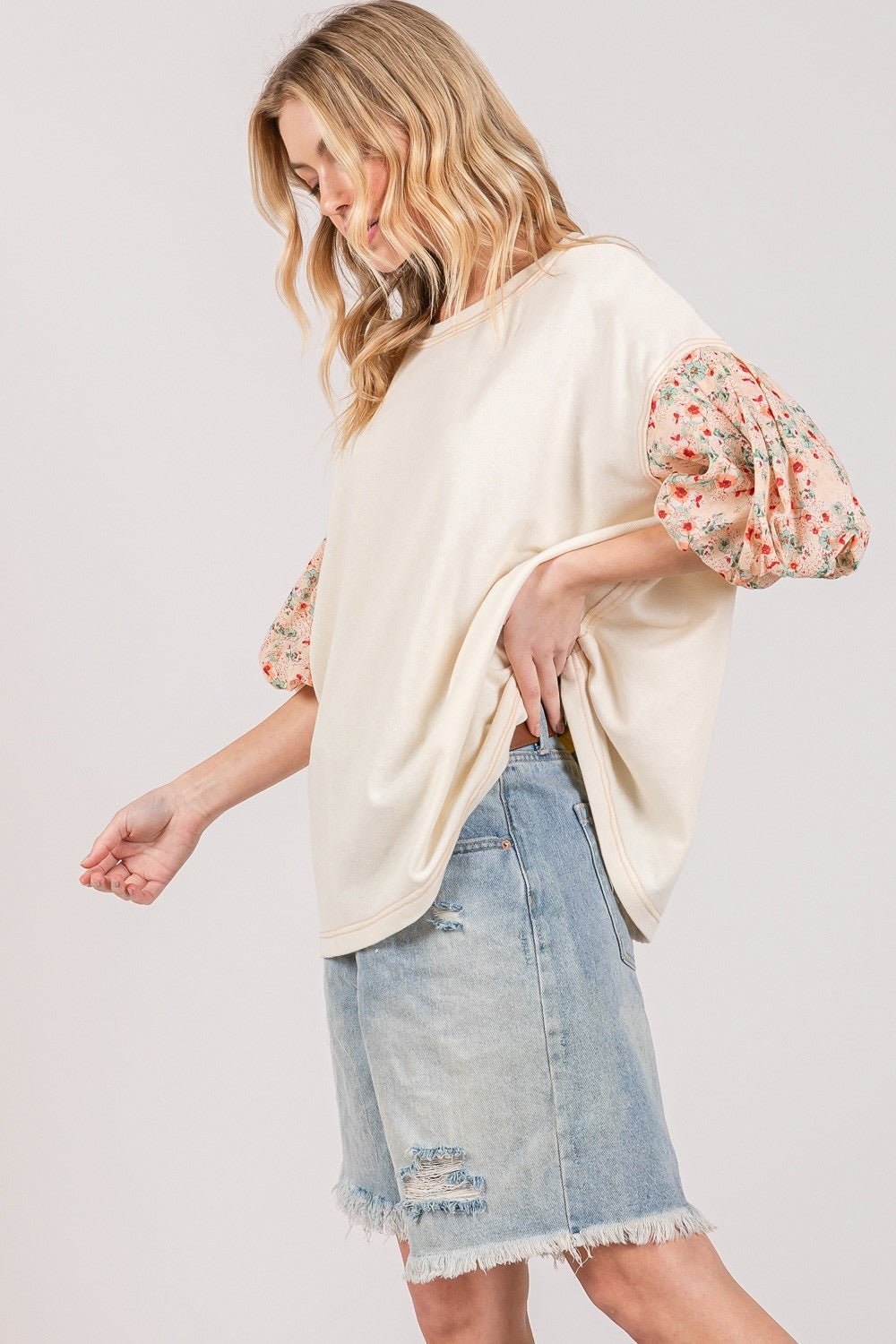 SAGE+FIGBubble Sleeve Oversized Top in Ivory