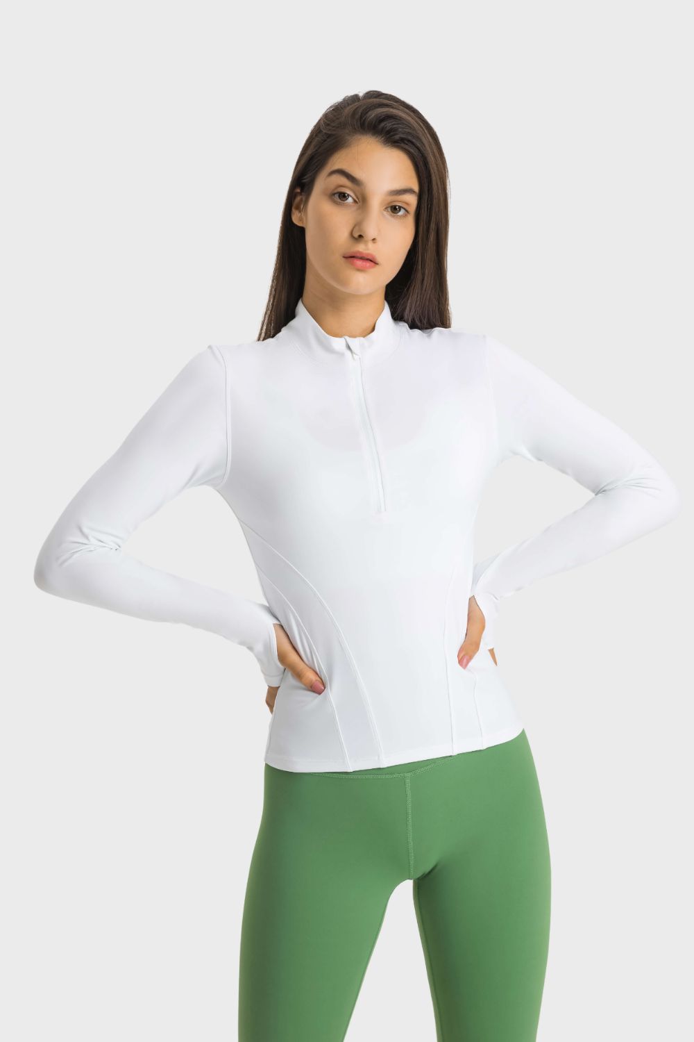 Beach Rose Co.Half Zip Thumbhole Sleeve Sports Top